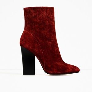 Zara Red Velvet Ankle Boots